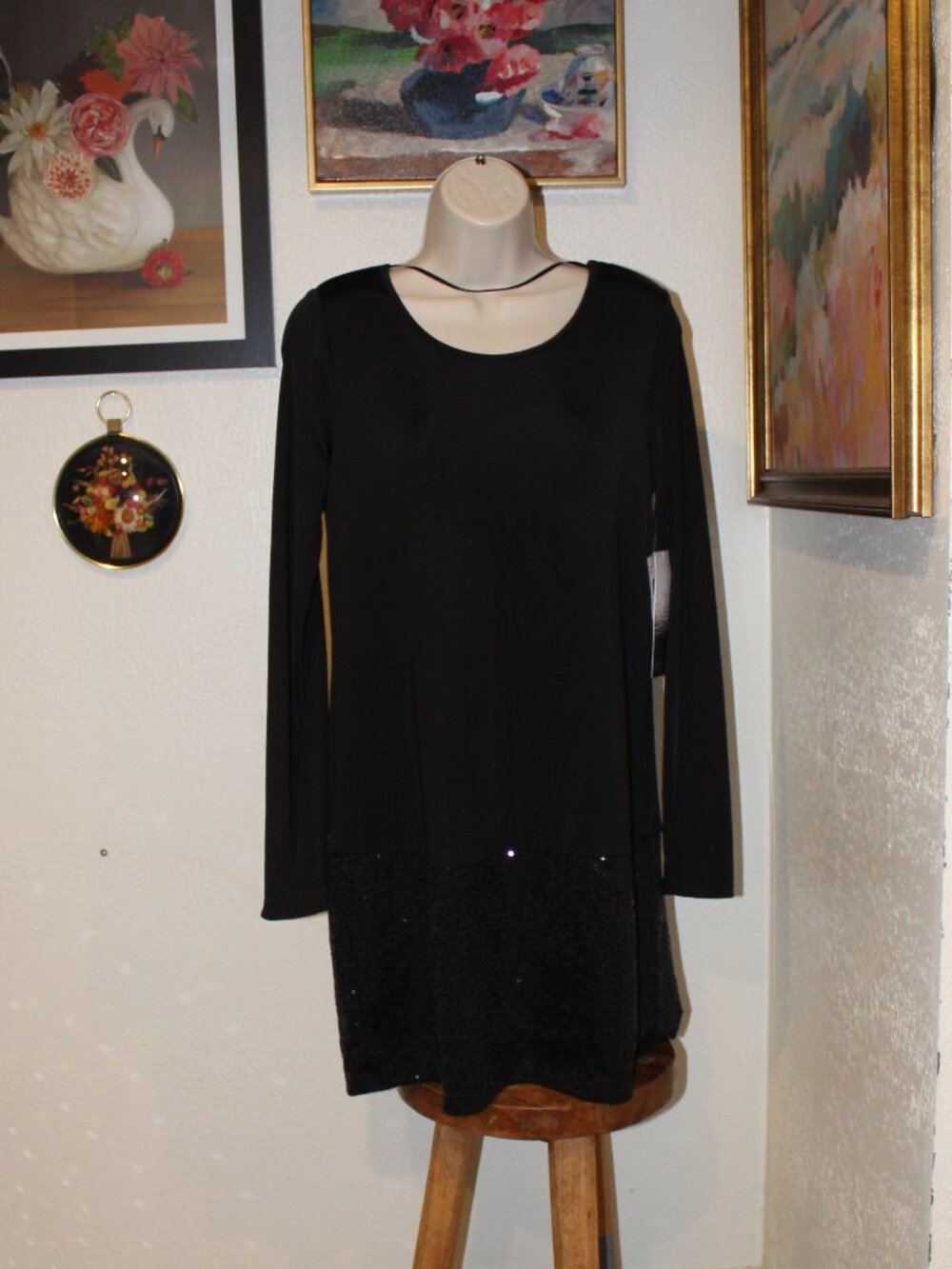 Kensie Black Sequin Long Sleeve Dress Size Medium NWT